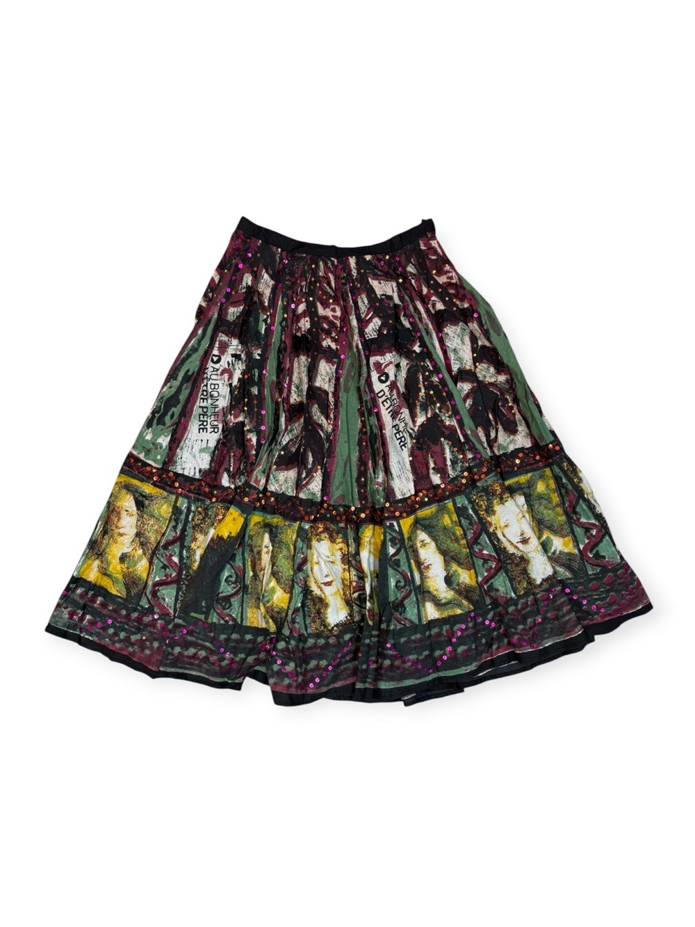 Bizz Vintage Y2K Sequined Cotton Midi Skirt with Faces